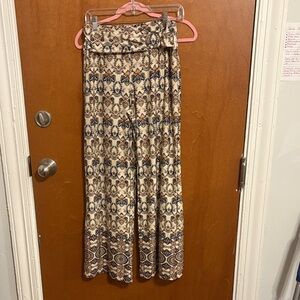 Robert Louis Patterned Wide-Leg Pants - Cream and Blue